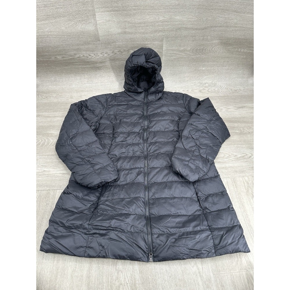 Eddie Bauer Astoria Zip-Up Hooded Goose Down Puffer Parka Women's Size L Black
